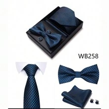 AlanKing 1 Set Luxury High-End Men's Tie Set Including Tie, Bow Tie, Pocket Square, Cufflinks, And Gift Box Work Men Necktie