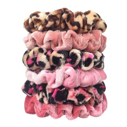 6 piezas Scrunchies de mujer con estampado de leopardo, lazos de pelo de terciopelo de unicolor, accesorios de pelo elásticos lindos y cómodos, pequeños de 1.5cm de ancho y 7cm de diámetro, accesorios para coleta, bandas de goma para el cabello