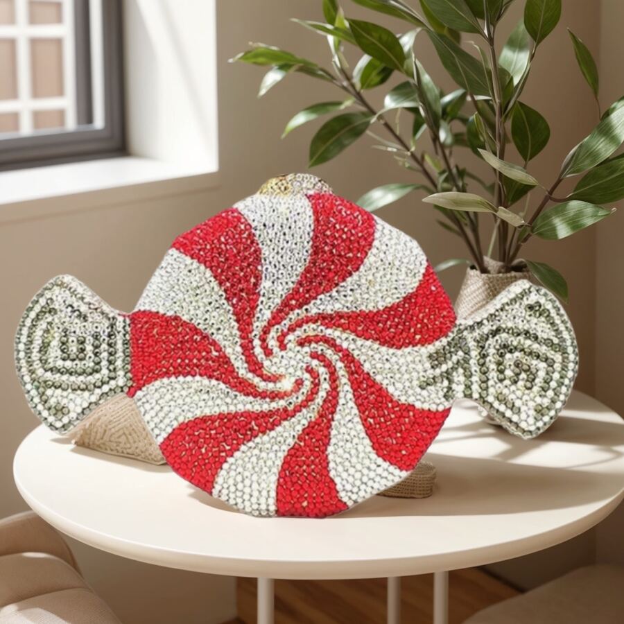 Candy Shape Clutch Purse Shining Crystal Evening Bags Luxury Rhinestone Handbags For Prom Cocktail Party - Red - View 1