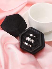 1PC Velvet Jewelry Ring Box, 3-Slot Hexagonal Ring Gift Box Vintage Ring Display Stand For Wedding Ceremony Proposal Valentine's Day Gift (Black,3 Slots) Sun Travel Cool Back To School - Black - View 11