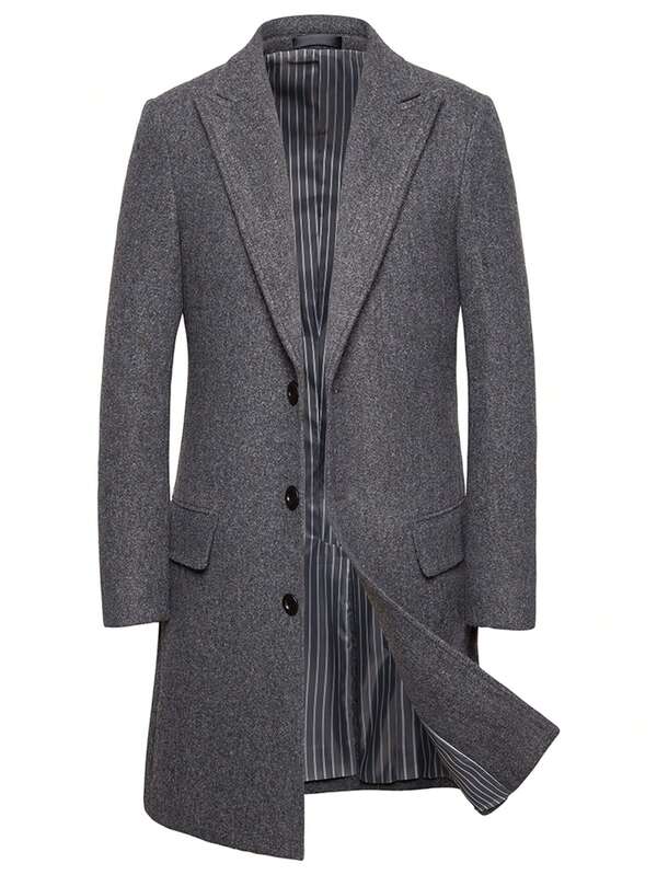 Men's Fashion Mid-Length Woolen Overcoat Single Breasted Suit Jacket YF602