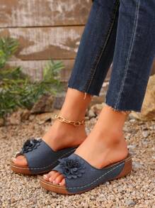 2025 New Women Flip Flops Floral Pattern Platform Wedge Thong Sandals, Casual Round Toe Chunky Sole Open Toe Ladies Sandals