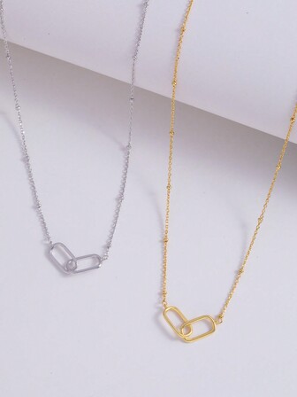 1 PC 925 Sterling Silver Linked Pendant Necklace Family Necklace Sister Paper Clip Necklace Valentine Mother Day Christmas Gift