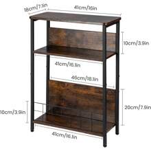 Vintage Slim Side Table, 3-Tier Modern End Table For Narrow Spaces, 24.6" Height, Small Nightstand With Storage Shelf & Magazine Rack, Space-Saving Design For Sofa Or Bedside Grey - 棕色 - 查看 3
