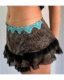 Women Mini Short Skirt Low Waisted Leopard Print Ruffle Lace Edge Fashion Short Skirt - Multicolor - View 2