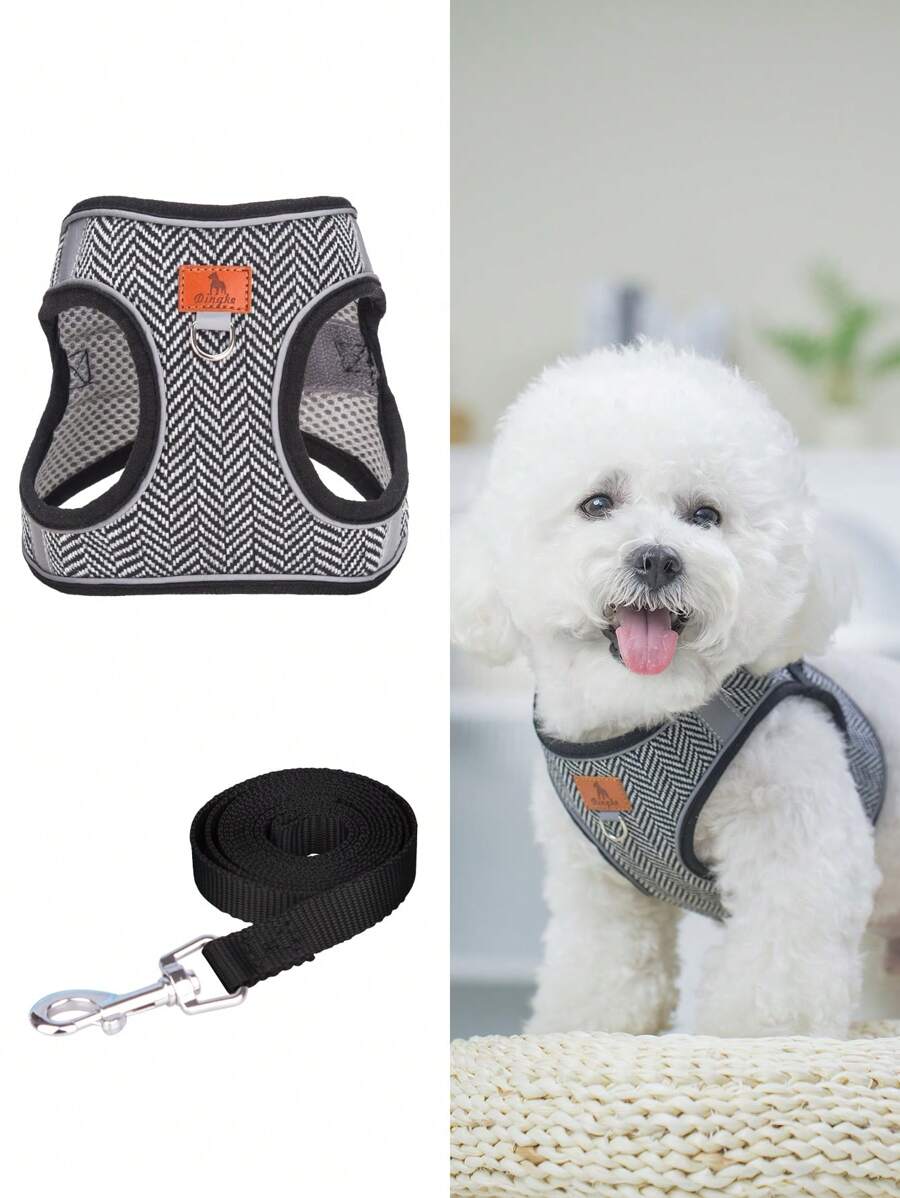 Linen Material Dog Harness & Leash Set, Soft & Comfortable, Mesh Lining For Breathability, Suitable For Small & Medium Dogs & Cats