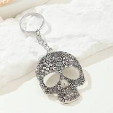 1 件锌合金骷髅形钥匙扣，创意镂空花卉化妆舞会设计，非常适合日常使用，送给男朋友、节日的礼物 - 銀色 - 查看 4