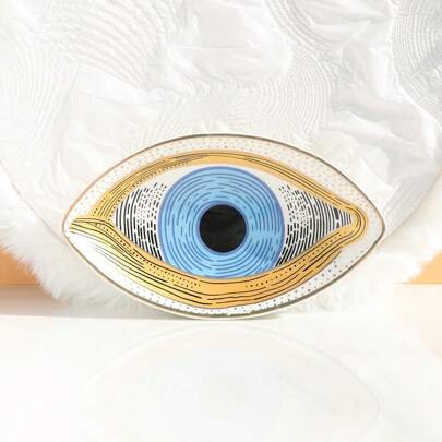 1pc Ceramic Eye Of The Devil Jewelry Tray Dish, Turkish Eye Sweet Plate, Ring Holder Display Stand