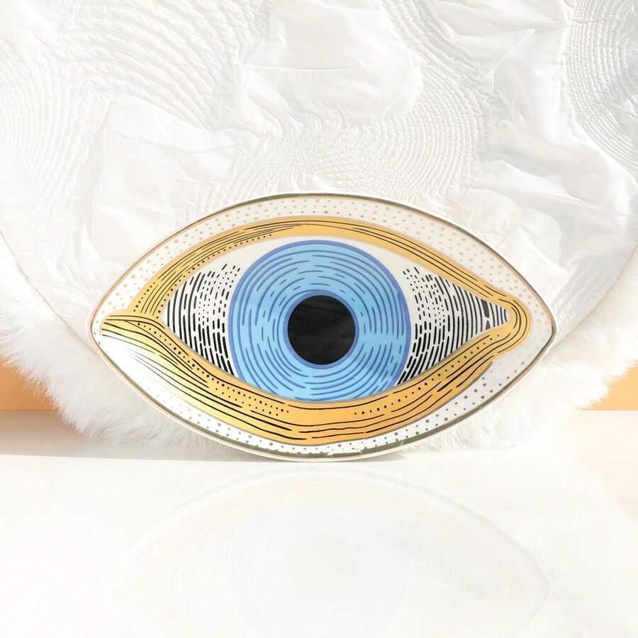 1 pieza Plato de cerámica con diseño del ojo del diablo para joyas, plato turco del ojo dulce, soporte para exhibición de anillos