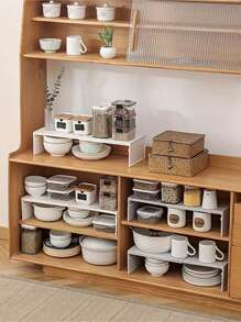 [Popular Choice] 1 Expandable Kitchen Organizer Rack, Plastic Countertop Cabinet Storage Rack With Adjustable Shelves Dividers For Spices And Cookware Organizer, No Assembly Required, Tiered Shelves, Utensil Rack - Multicolor - View 8