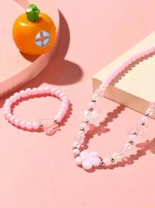 2 件套女孩时尚花朵和蝴蝶吊坠项链和手链套装，适合日常、派对和儿童礼物