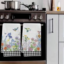 2 件装蜂鸟和花朵图案厨房毛巾，吸水性强，厨房装饰毛巾，邻居礼物，朋友乔迁礼物，母亲礼物，朋友生日礼物