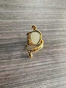 1pc Vintage Trendy Assimétrico Pedra Incrustada Anel de Liga Ajustável