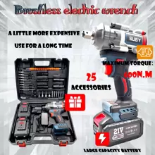 SUBY 1 Set Of SUBY 600N.M Cordless Impact Wrench, Brushless Motor, With 25 Luxury Accessories, 2*2600mAh Battery, Suitable For Auto Repair, Engineering Installation