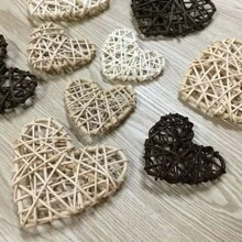 12pcs Handcrafted Rattan Heart Decor Set - Perfect For Home & Festive Ambiance Enhancement, Classic Style