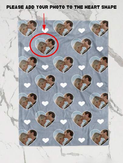 Manta personalizada con forma de corazón, regalo del Día de San Valentín, manta de colcha de fotos personalizada para la familia, regalo conmemorativo especial de cumpleaños