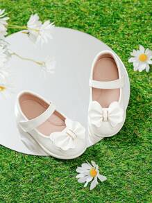 Váy trắng có nơ trắng dễ thương và giày bệt cho trẻ em gái, hoạt động tiệc trong nhà cho gia đình - trắng - Xem 2