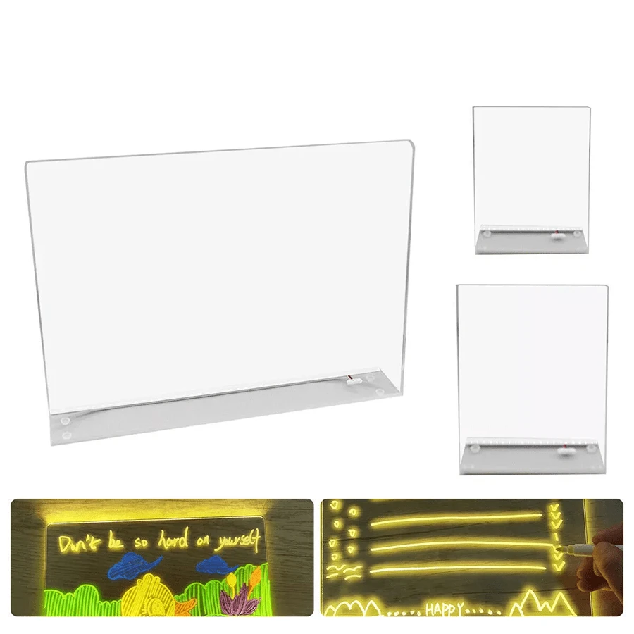LED Acrylic Dry Erase Board With Light Note Board Dry Erase Board Kids Gifts UK - White - View 1