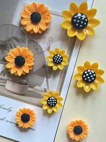 8pcs/Set Cute Sunflower Fridge Magnets: Suitable For Your Refrigerator Or Office Whiteboard - Plastic, Round Magnets - Multicolor - View 10