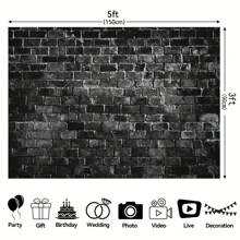 Telón de fondo fotográfico vintage con diseño de pared de ladrillos negros, tema de diseño de ladrillos de piedra, para fiestas de cumpleaños, decoración de fondo fotográfico - Multicolor - Ver 3