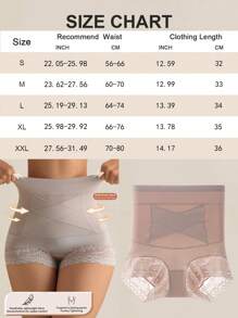 1pc Seamless High Waist Shaping Panties Women's Lace Tummy Control Panty Slimming Waist Trainer Sheath Flat Belly Underwear Butt Lifting Shapewear - Apricot - View 6