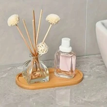 1 pièce Plateau décoratif de style bohème en bambou - motif géométrique elliptique, convient pour la salle de bain, la cuisine et la salle à manger - thème artistique, finition huilée - convient pour l'Aïd, le Ramadan, le Nouvel An islamique - sans électricité ni pile requise
