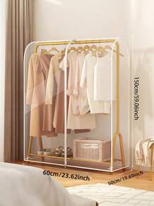 1pc Clear Plastic Garment Rack Cover - Freestanding Double Rod Closet Dust Protector With Full Zipper For Handbags And Clothes Storage - Clear - View 17