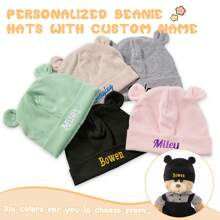 2 szt. Niestandardowa czapka małego misia, spersonalizowana niestandardowa haftowana czapka szpitalna dla noworodków, rękawiczki z niedźwiedziem dla chłopców i dziewcząt, spersonalizowane prezenty dla dziewczynek/mężczyzn, prezenty dla dzieci, słodkie dziecko na urodziny, na dzień dziecka