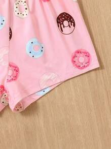 Young Girls Sweet Casual 2 Pieces Set, Donut Print Camisole Top And Donut Print Shorts