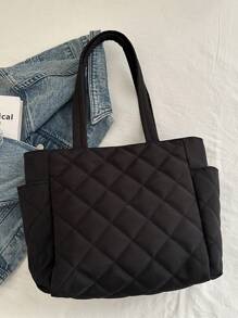 In 2024, Fall Decor .The New Fashion Large-Capacity Quilting Diamond Shape Design Double-Handle Shoulder Tote Bag Is Light And Portable, Suitable For Outdoor Travel And Decorated With Animal Pendants., Street & Japanese Style Women Bag, Tote Bags For Students, Multiple Compartments, Perfect For Beach, School, Work & Daily Use
