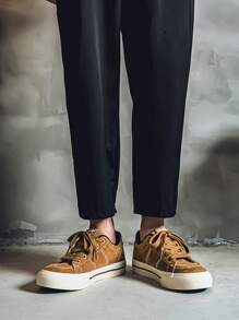 Men's Spring Street Fashion Versatile Comfortable Breathable Lace-Up Low-Top Casual Sneakers - Camel - View 6