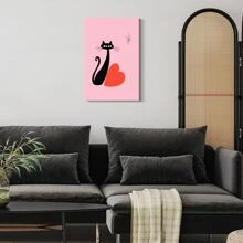 1Pc Valentine's Day Wall Art Prints, Pink Valentine's Day Black Cat And Love Heart Art Poster Valentines Wall Decor For Wedding Home Living Room Bedroom, Gift For Men Women Couples Lovers - Multicolor - View 3
