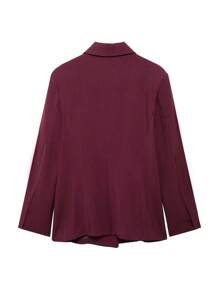 Women Eleagnt Burgundy Blazer Jackets Fashion Long Sleeve Notch Lapel Double-Breasted Coat Office Lady Work Business Outerwear - Burgundy - View 6