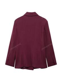 Chaqueta de blazer burdeos elegante para mujer, de manga larga con solapa entallada y doble botonadura, abrigo de vestir para oficina y negocios