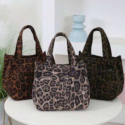 1 件豹纹手提包午餐袋，便携轻便，适合户外、旅行、餐具和食物储存便当盒午餐袋女士冷藏袋学校午餐盒