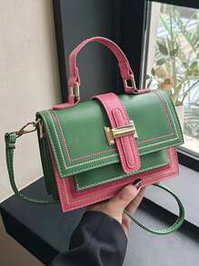 Sac à épaule pour femmes avec blocs de couleurs, sac à main décontracté de grande capacité avec bandoulière