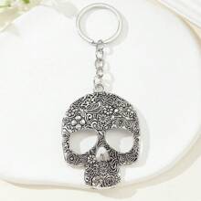 1 件锌合金骷髅形钥匙扣，创意镂空花卉化妆舞会设计，非常适合日常使用，送给男朋友、节日的礼物 - 銀色 - 查看 3