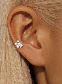 EleRunis 1PC 925 Sterling Silver Asymmetric Marquise Studs Flat Back Cartilage Helix Piercing Jewelry For Daily Wear Wedding Party Engagement Anniversary Valentine's Day - Silver - View 15