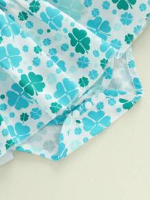 Baby Girl Spring Romper Dress Long Sleeve Ruffled Letter Embroidery Bow Print Jumpsuit - Cadet Blue - View 7