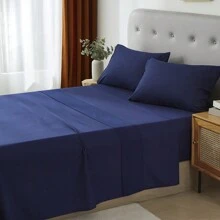 3/4 Piece Home Bed Sheet Set, Soft, Comfortable And Breathable Bedding Set, Hotel Luxury Home Summer Bedding Sheets Twin, 1 Or 2 Pillowcases, 1 Flat Sheet And 1 Fitted Sheet,Room Decor,  Ideal Gift. - xanh đậm - Xem 5