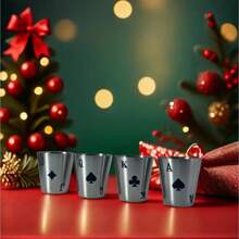 2/4/6/8盎司，葡萄酒杯，扑克图案304不锈钢葡萄酒杯，2盎司，现代简约风格，KQ扑克元素直筒不锈钢杯，办公休闲两用，圆柱形便携防漏304不锈钢杯，春季野餐必备，情人节派对必备，营造氛围 - 彩色 - 查看 4