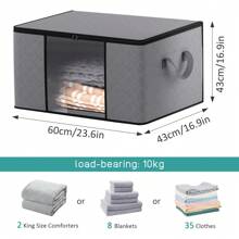 3 Pack 90L Large Clothes Storage Bags With Clear Window Collapsible Storage Bags With Lids Reinforced Handles For Organizing Clothes, Bedding, Blankets, Storage Boxes For Home Use (Black) - Grey - View 2