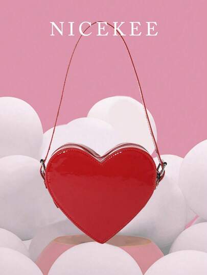 Bolso de hombro con forma de corazón, estilo Y2K, bolso de mano ajustable de unicolor estilo gótico punk, elegante y de moda, adecuado para fiestas, festivales de música, fotografía callejera, citas, regalos del Día de San Valentín. Cartera con forma de corazón para el Día de San Valentín, accesorio perfecto para atuendos del Día de San Valentín.