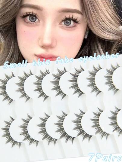 7 Paia di nuove estensioni ciglia naturali a fettine sottili e folte, adatte all'uso quotidiano, elementi essenziali per il viaggio, 5-12mm