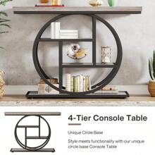 Tribesigns 41.3" Console Table, Industrial 4-Tier Sofa Table Entryway Table With Circle Base, Narrow Wood Accent Tables With Storage Shelves For Living Room, Hallway, Foyer, Rustic Brown - 灰色 - 查看 6