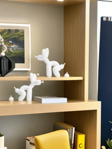 1pc Handmade Resin Balloon Dog Statue Ornament - Cute White Animal Sculptures For Home Decoration And Valentine's Day Gifts, Birthday Gifts Graduation
