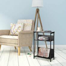 Vintage Slim Side Table, 3-Tier Modern End Table For Narrow Spaces, 24.6" Height, Small Nightstand With Storage Shelf & Magazine Rack, Space-Saving Design For Sofa Or Bedside Grey - 黑色 - 查看 7