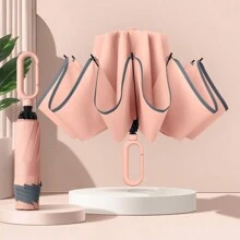 1 pieza Paraguas plegable portátil con mango con gancho, estructura de 20 varillas, fácil de transportar, costillas de múltiples fibras para mayor resistencia, doble protección contra el viento, adecuado para automóvil, negocios y viajes, combinación de múltiples fibras, disponible en varios colores, unisex (Debido a diferentes lotes, la tela de la cubierta, el color de las costillas, el diseño del patrón de letras en inglés, la forma del botón y el color de la doble varilla del paraguas se combinan al azar. Nos disculpamos profundamente por cualquier inconveniente causado.)