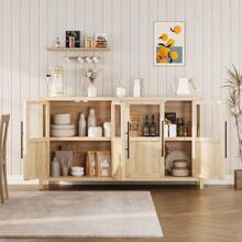 Ataucjin Aparador con puertas de cristal,mueble moderno de granja de 67 pulgadas para TV, consola de centro de entretenimiento para TV de hasta 80 pulgadas - color de madera - Ver 3