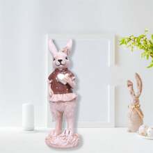 Easter Bunny Figurines Love Heart Yellow Flower Design Resin Rabbit Statue Easter Bunny Decor For Home Holiday - Brown - View 4